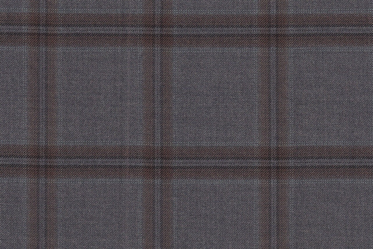 JT-2195008/G1-22973 Grey With Brown Windowpane Jacket Fabric