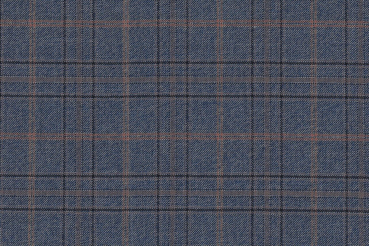 JT-2195034/G1-22999 Steel Blue With Copper Check Pants Fabric