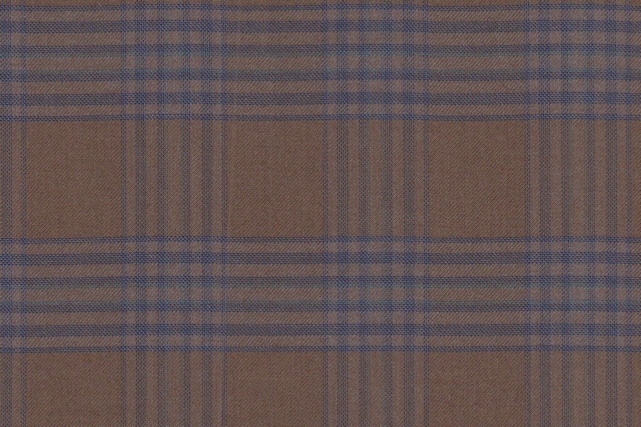 JT-2195041/G1-23006 Sand Brown With Blue Check Vest Fabric