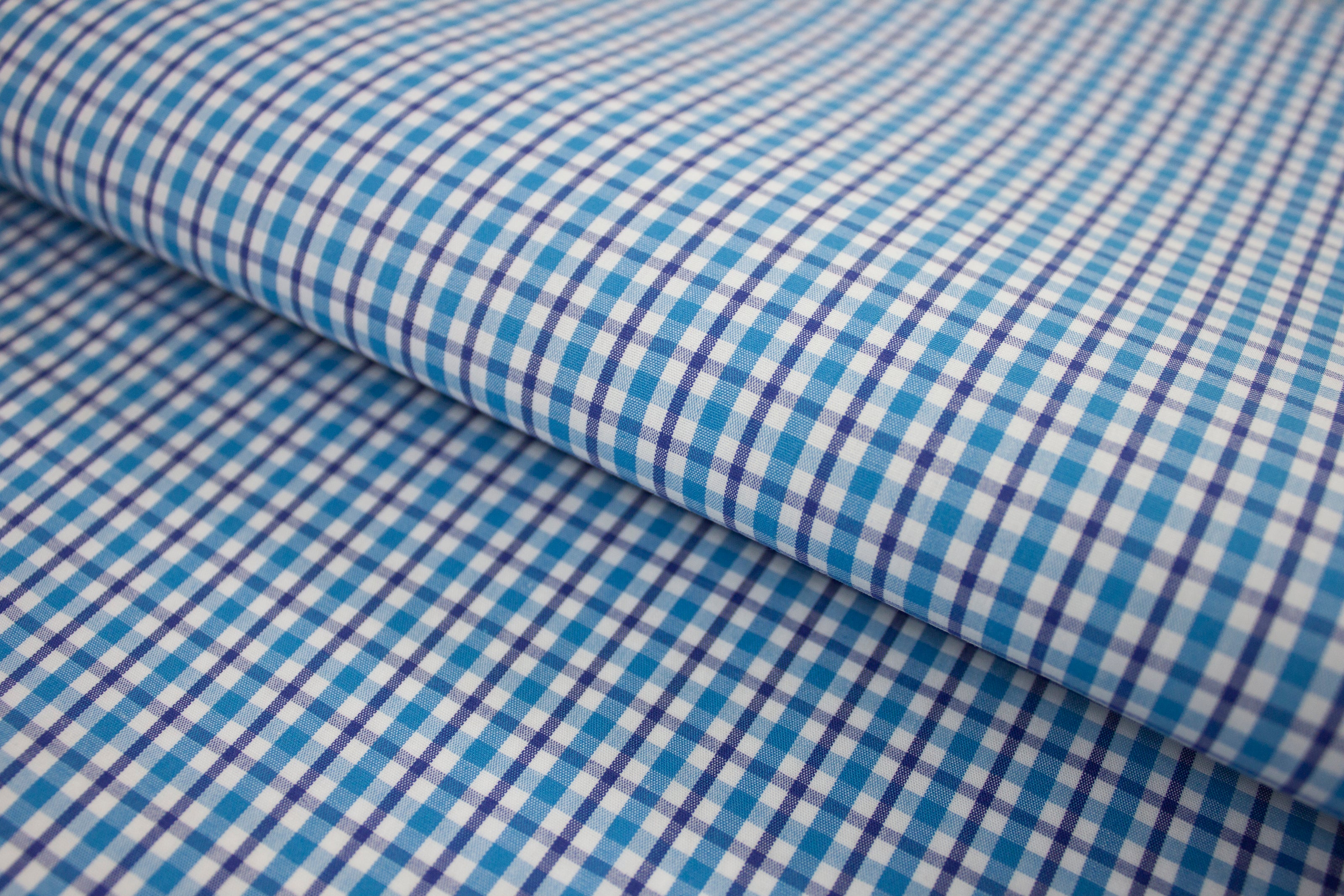 P-702/5870 Fine Cotton Blue With Turquoise Checks Shirting Fabric