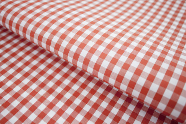 P-726/5888 Fine Cotton Carrot Orange and White Checks Shirting Fabric