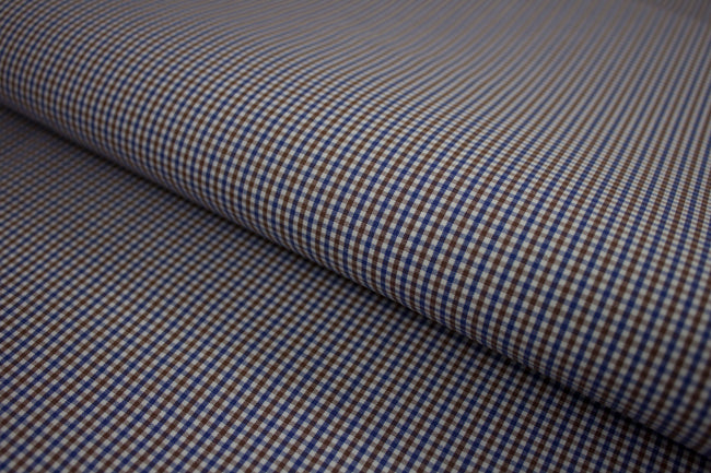 P-741/5903 Fine Cotton Blue and Brown Small Checks Shirting Fabric