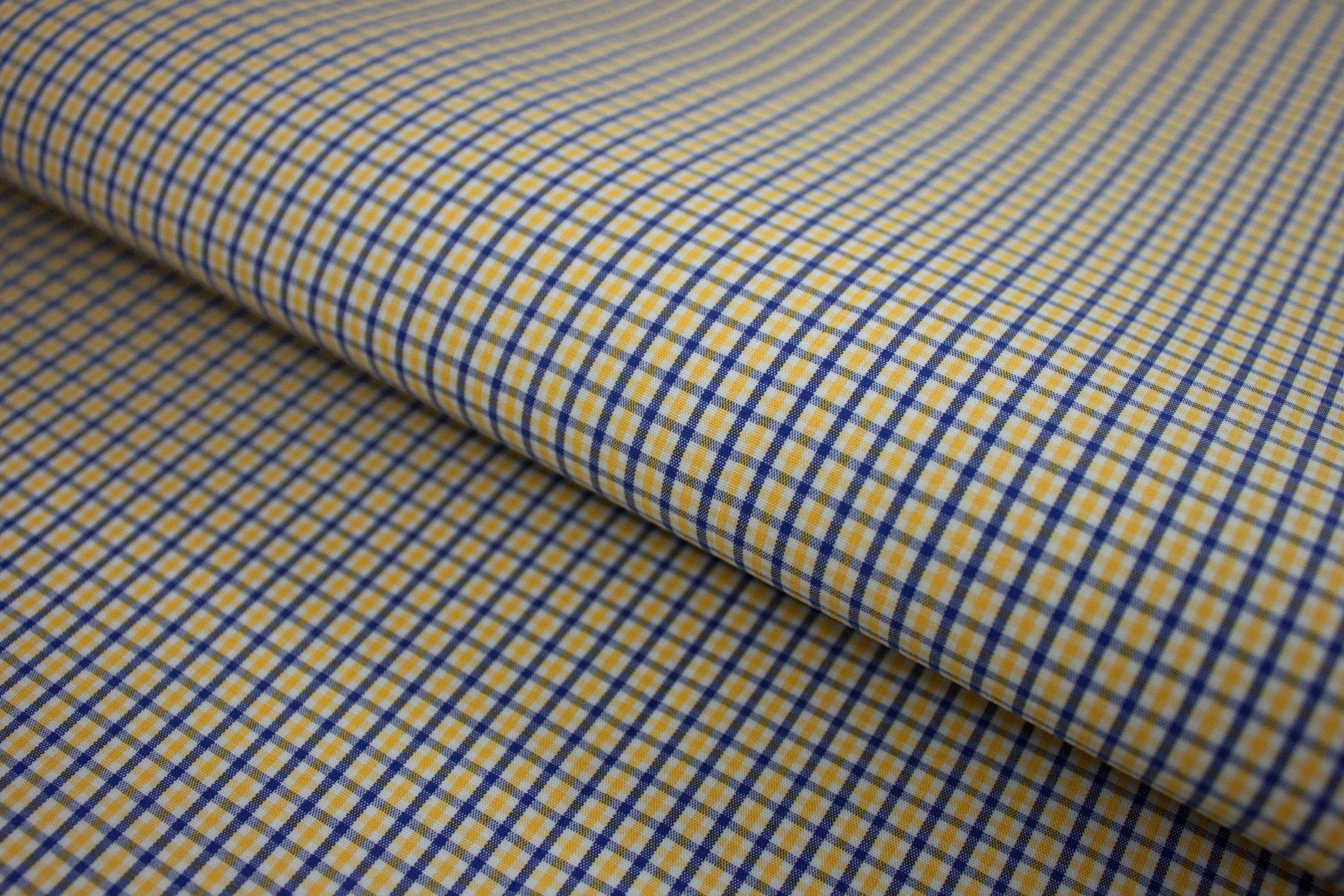 P-742/5904 Fine Cotton Blue and Yellow Small Checks Shirting Fabric