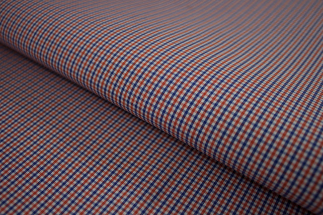 P-745/6536 Fine Cotton Blue and Orange Small Check Shirting Fabric