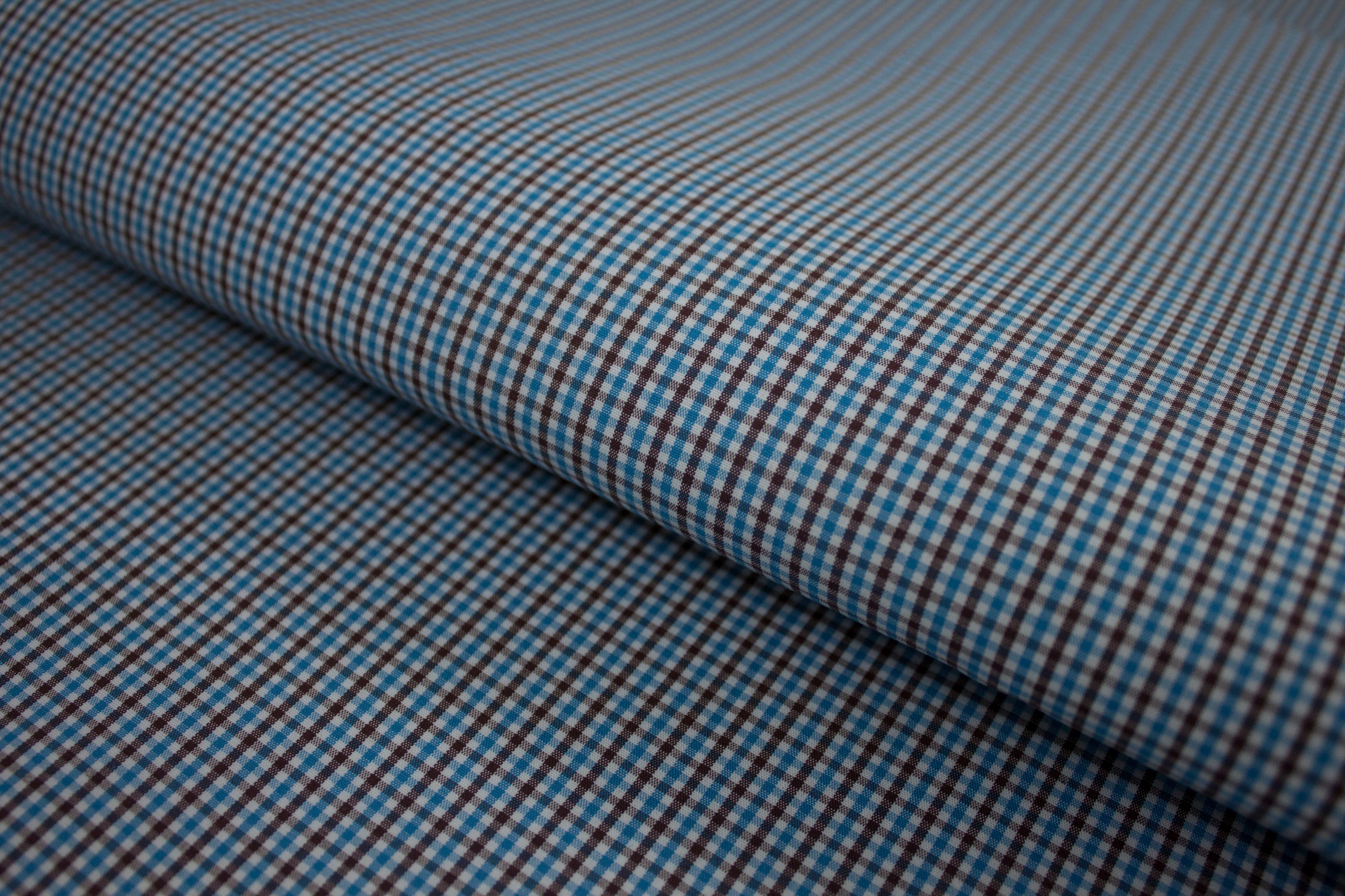 P-747/5907 Fine Cotton Brown and Turquoise Small Checks Shirting Fabric