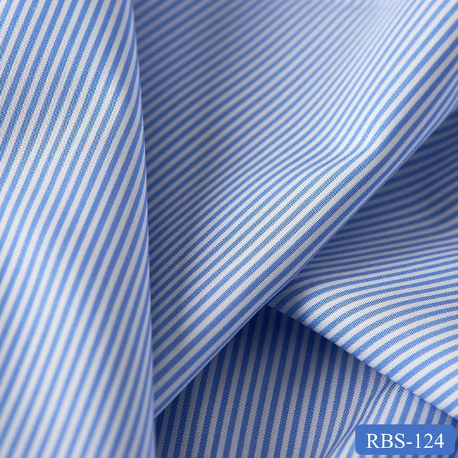 RBS 124 Blue Stripe Super Fine 2-ply Cotton Shirting Fabric