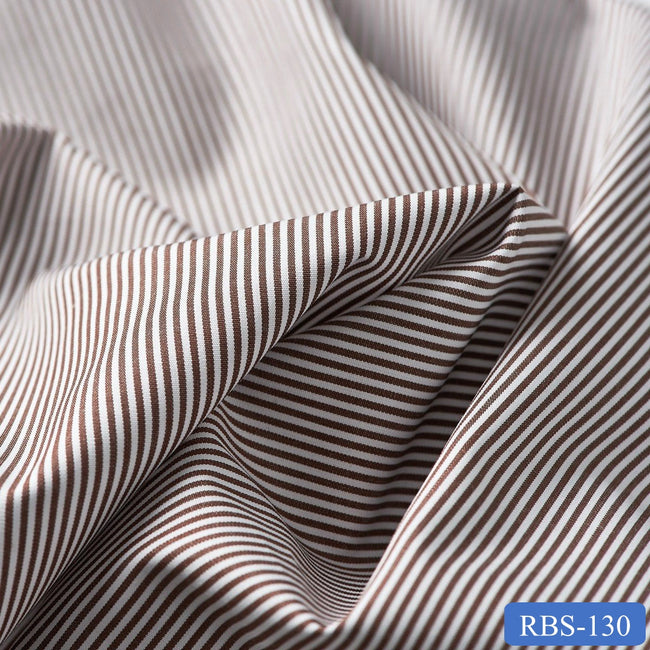 RBS 130 Brown Stripe Super Fine 2-ply Cotton Shirting Fabric