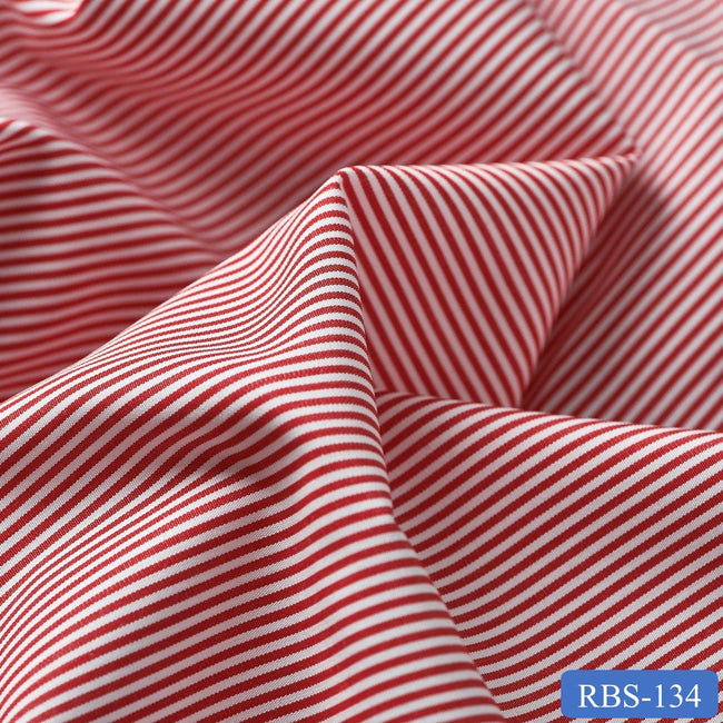 RBS 134 Red Stripe Super Fine 2-ply Cotton Shirting Fabric