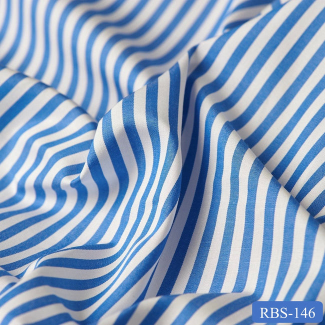 RBS 146 Blue Stripe Super Fine 2-ply Cotton Shirting Fabric