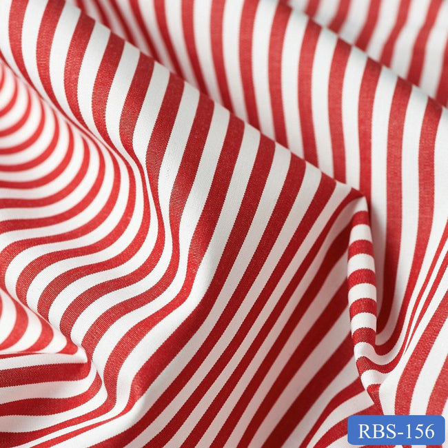 RBS 156 Red Stripe Super Fine 2-ply Cotton Shirting Fabric