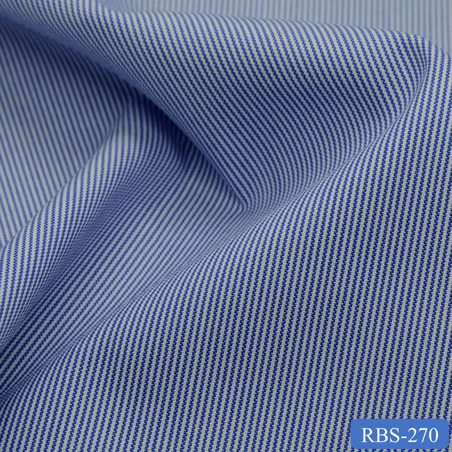 RBS 270 Blue Stripe Super Fine 2-ply Cotton Shirting Fabric