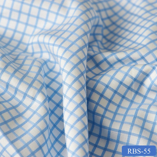 RBS 55 Blue Check Super Fine 2-ply Cotton Shirting Fabric