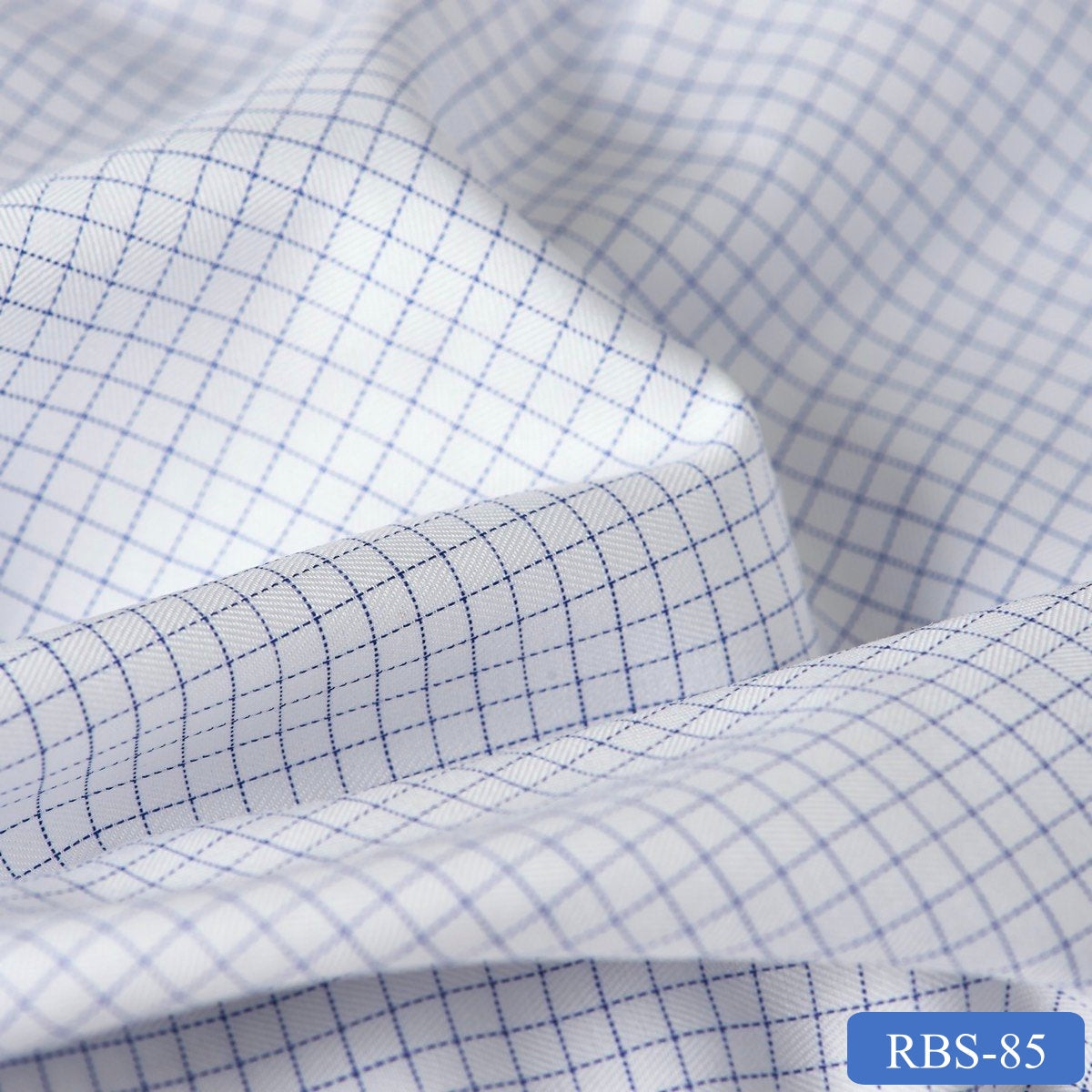 RBS 85 Blue Check Super Fine 2-ply Cotton Shirting Fabric