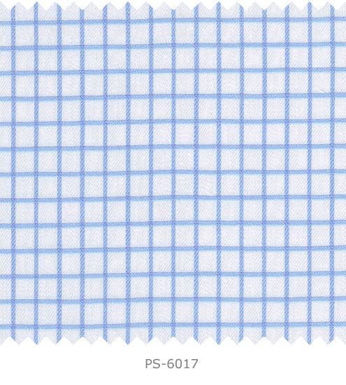 S6017/N3-34565 White with Blue Check Fine Giza Cotton Shirting Fabric