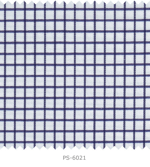 S6021/N3-34569 White with Dark Blue Check Fine Giza Cotton Shirting Fabric