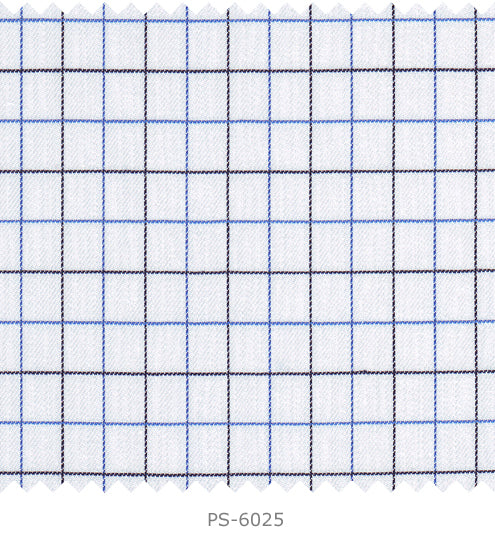 S6025/N3-34579 White with Black and Blue Check Fine Giza Cotton Shirting Fabric