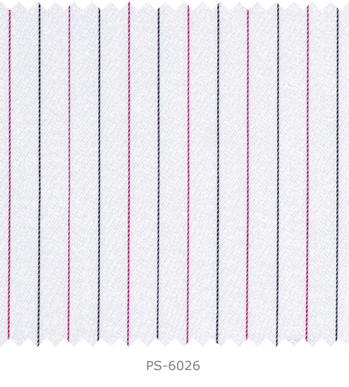 S6026/N3-34580 White with Black and Pink Stripe Fine Giza Cotton Shirting Fabric