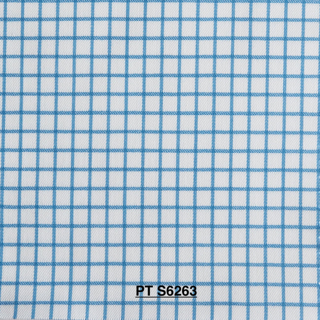 S6263/N3-34571 White with Turquoise Check Fine Giza Cotton Shirting Fabric