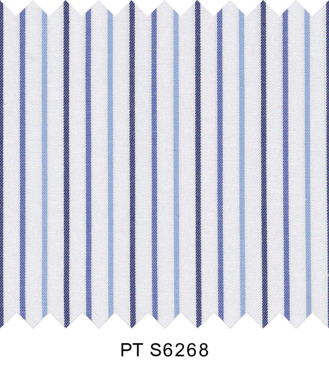 S6268/N3-34426 White with Blue and Dark Blue Stripe Fine Giza Cotton Shirting Fabric