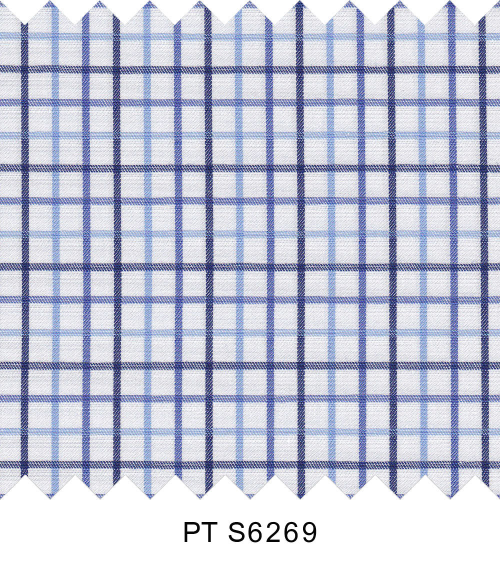 S6269/N3-34427 White with Blue and Dark Blue Check Fine Giza Cotton Shirting Fabric