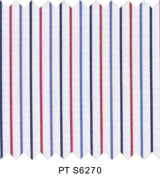 S6270/N3-34428 White with Red, Blue and Dark Blue Stripe Fine Giza Cotton Shirting Fabric