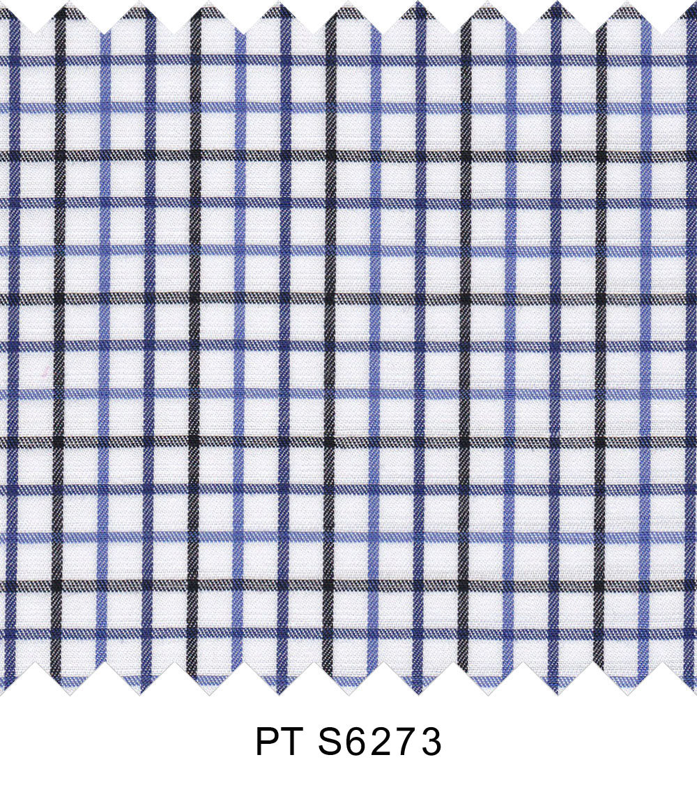 S6273/N3-34431 White with Black, Dark Blue and Blue Check Fine Giza Cotton Shirting Fabric