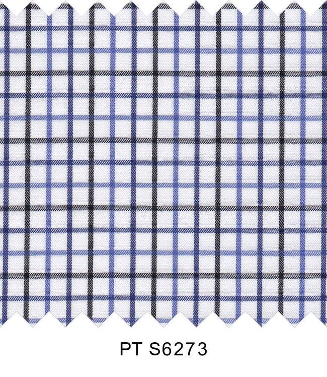 S6273/N3-34431 White with Black, Dark Blue and Blue Check Fine Giza Cotton Shirting Fabric