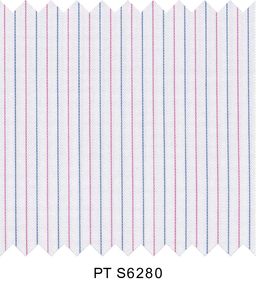 S6280/N3-34438 White with Pink and Blue Stripe Fine Giza Cotton Shirting Fabric