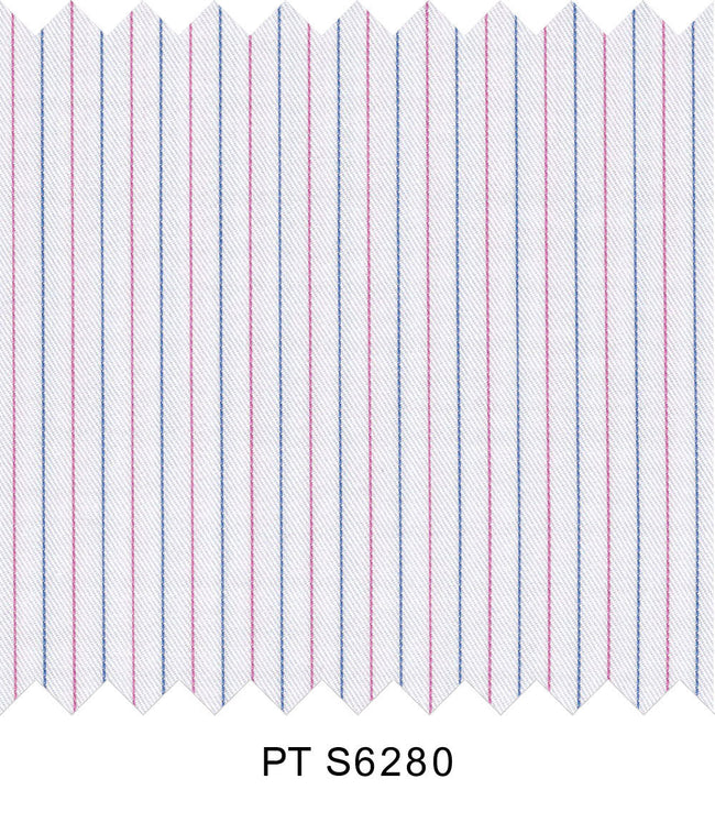 S6280/N3-34438 White with Pink and Blue Stripe Fine Giza Cotton Shirting Fabric