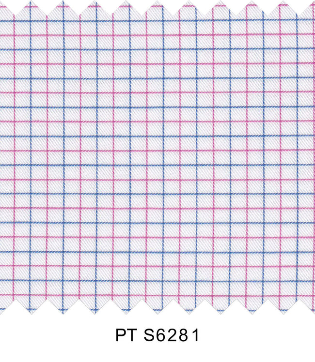 S6281/N3-34439 White with Pink and Blue Check Fine Giza Cotton Shirting Fabric