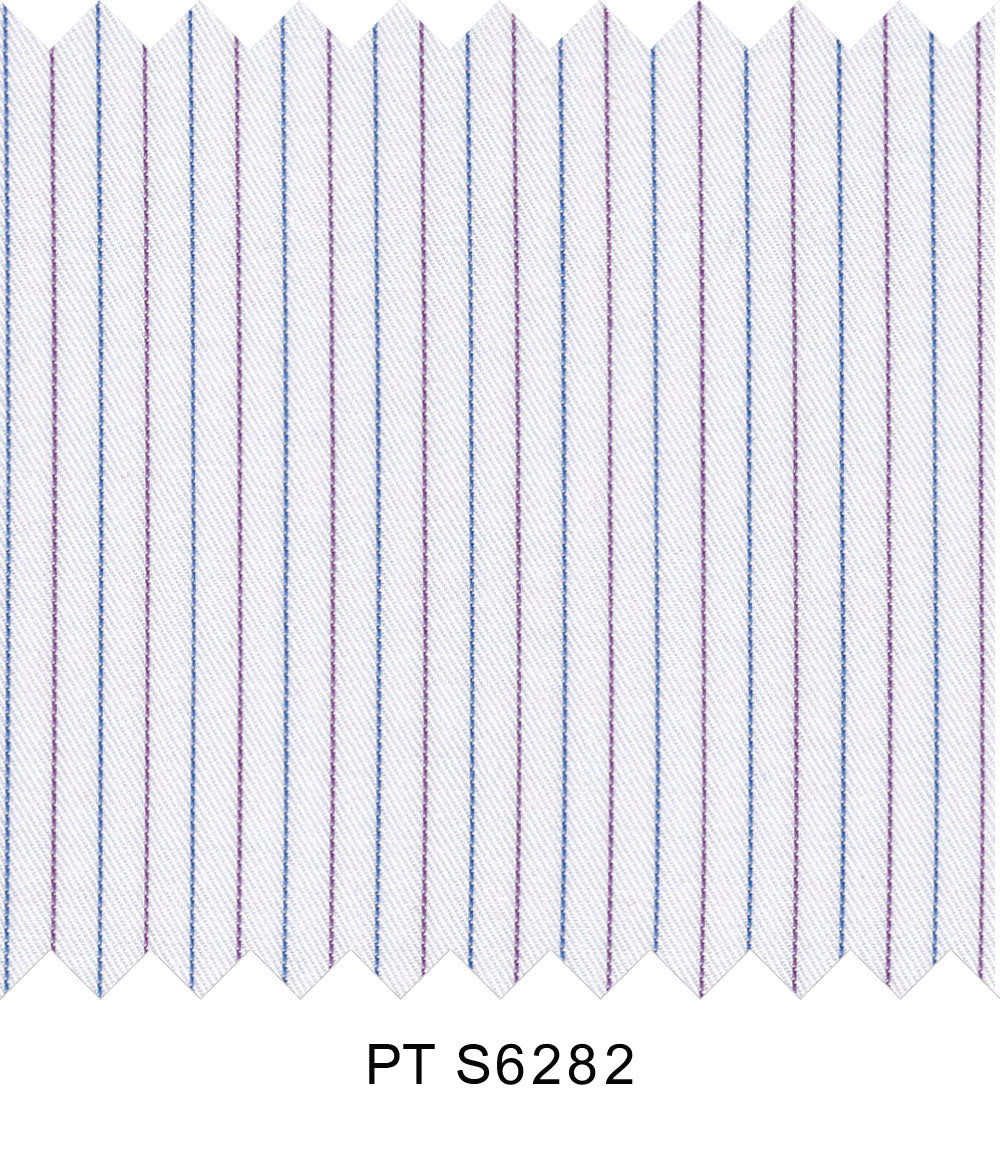 S6282/N3-34440 White with Purple and Blue Stripe Fine Giza Cotton Shirting Fabric