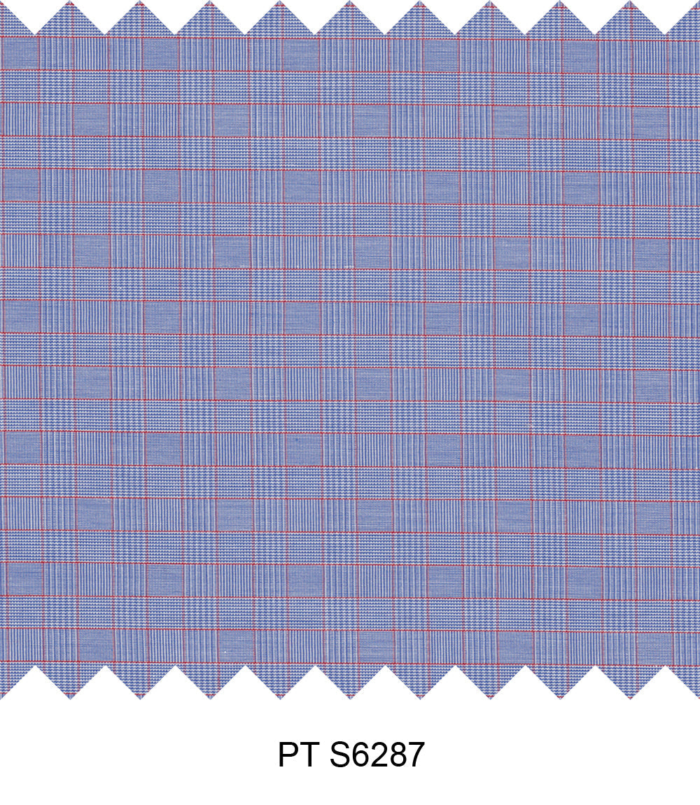 S6287/N3-34445 Blue with Red Check Fine Giza Cotton Shirting Fabric