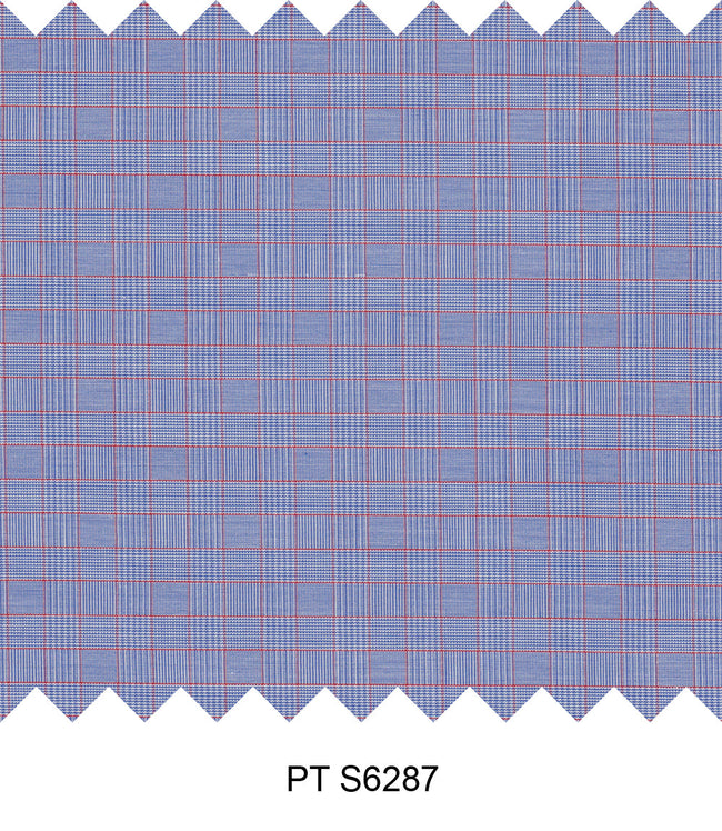 S6287/N3-34445 Blue with Red Check Fine Giza Cotton Shirting Fabric