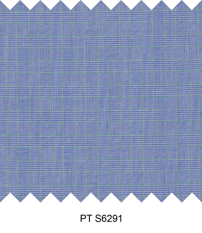 S6291/N3-34449 Blue with Green Check Fine Giza Cotton Shirting Fabric