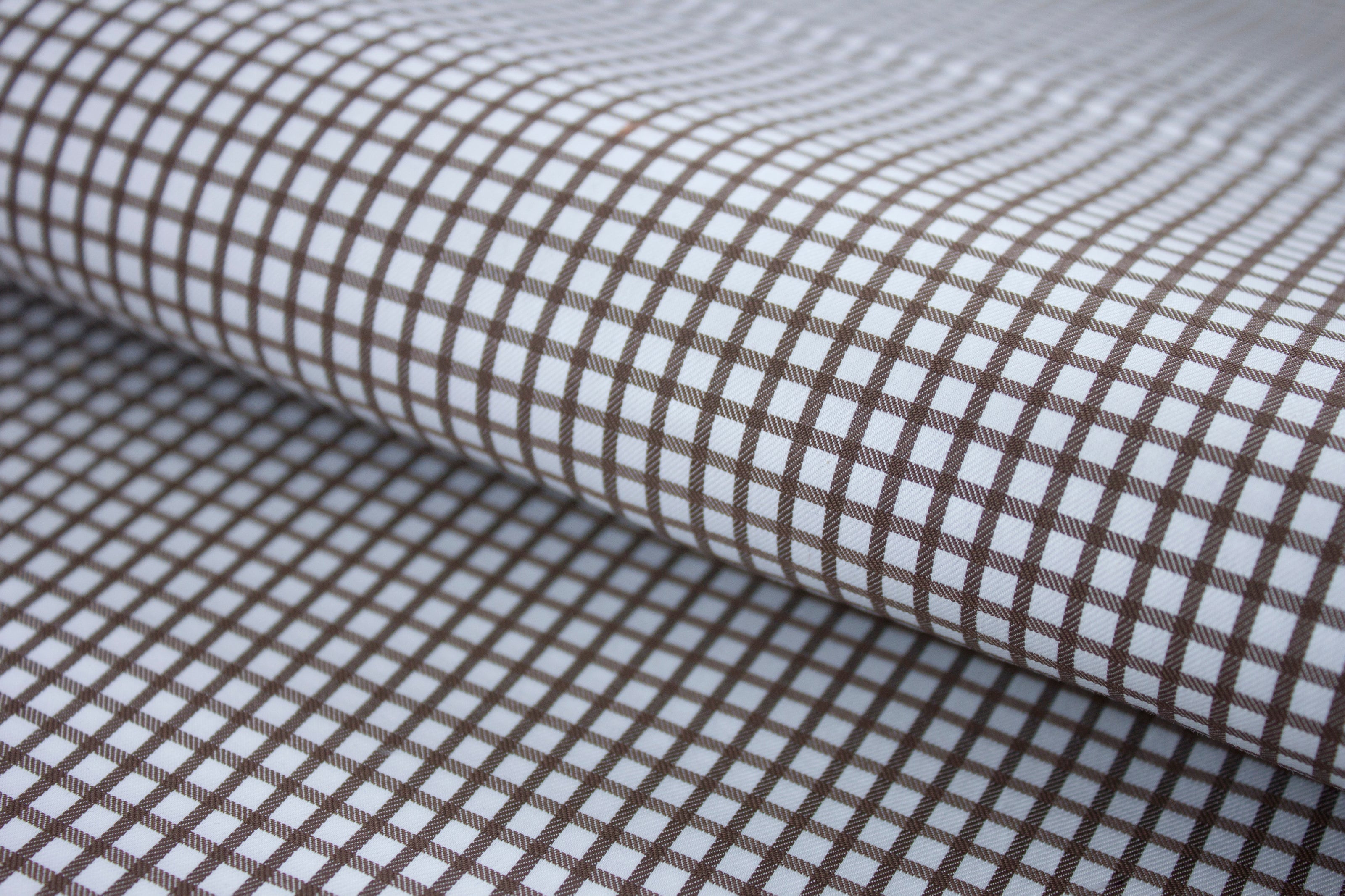 T-548/5737 Fine Cotton Brown Check On White Shirting Fabric