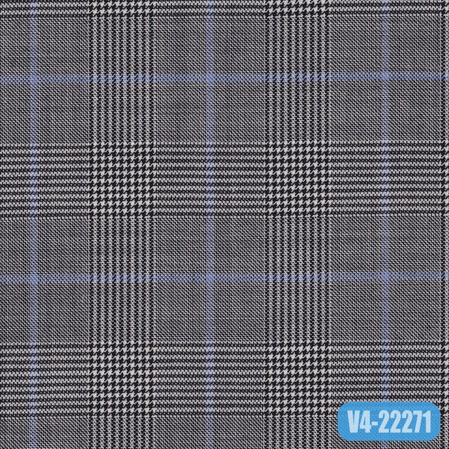 TM-126/V4-22271 Grey With Blue Check Suit Fabric